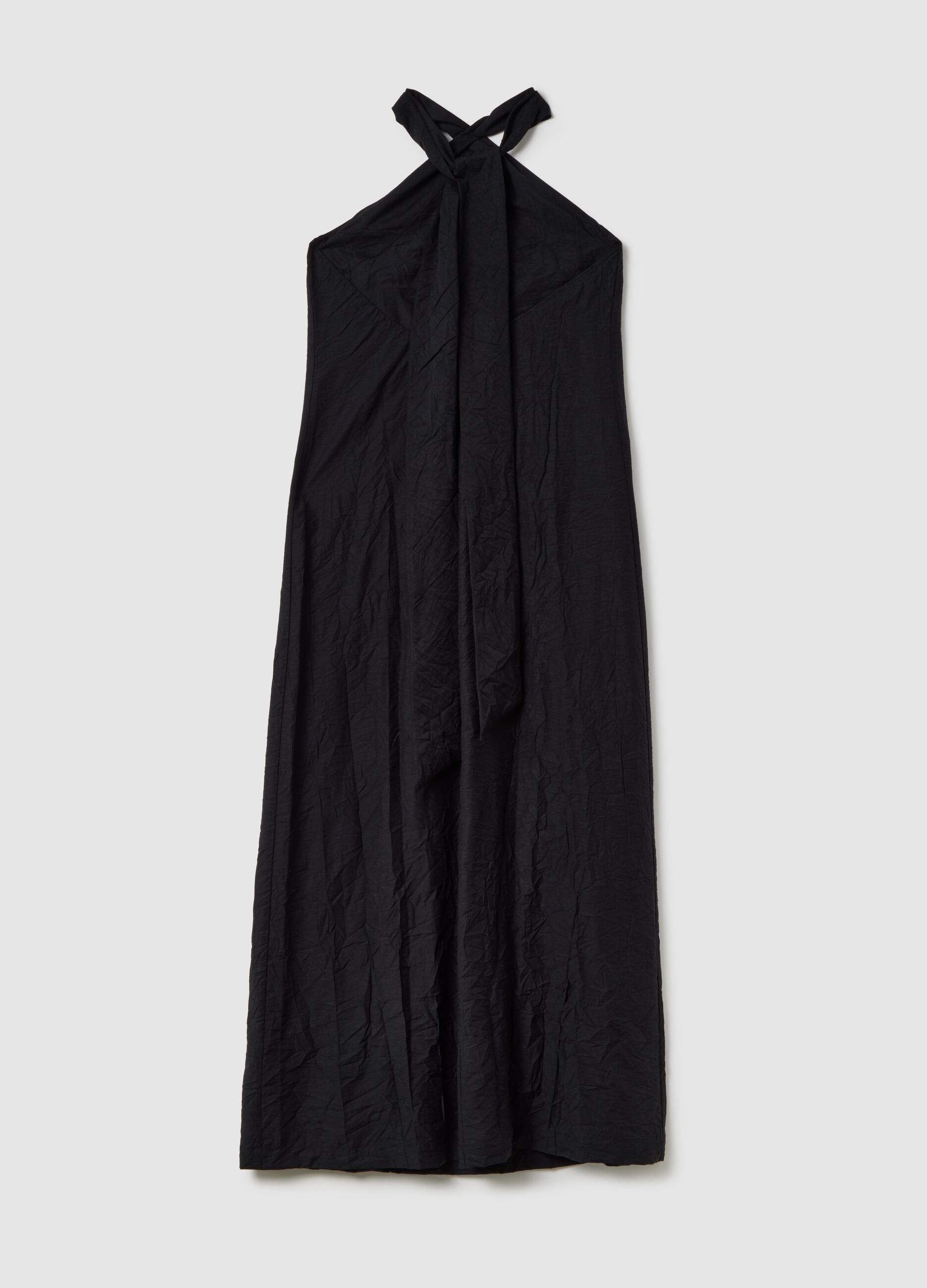 Schwarzes langes Kleid mit Halter-Ausschnitt Gunmetal