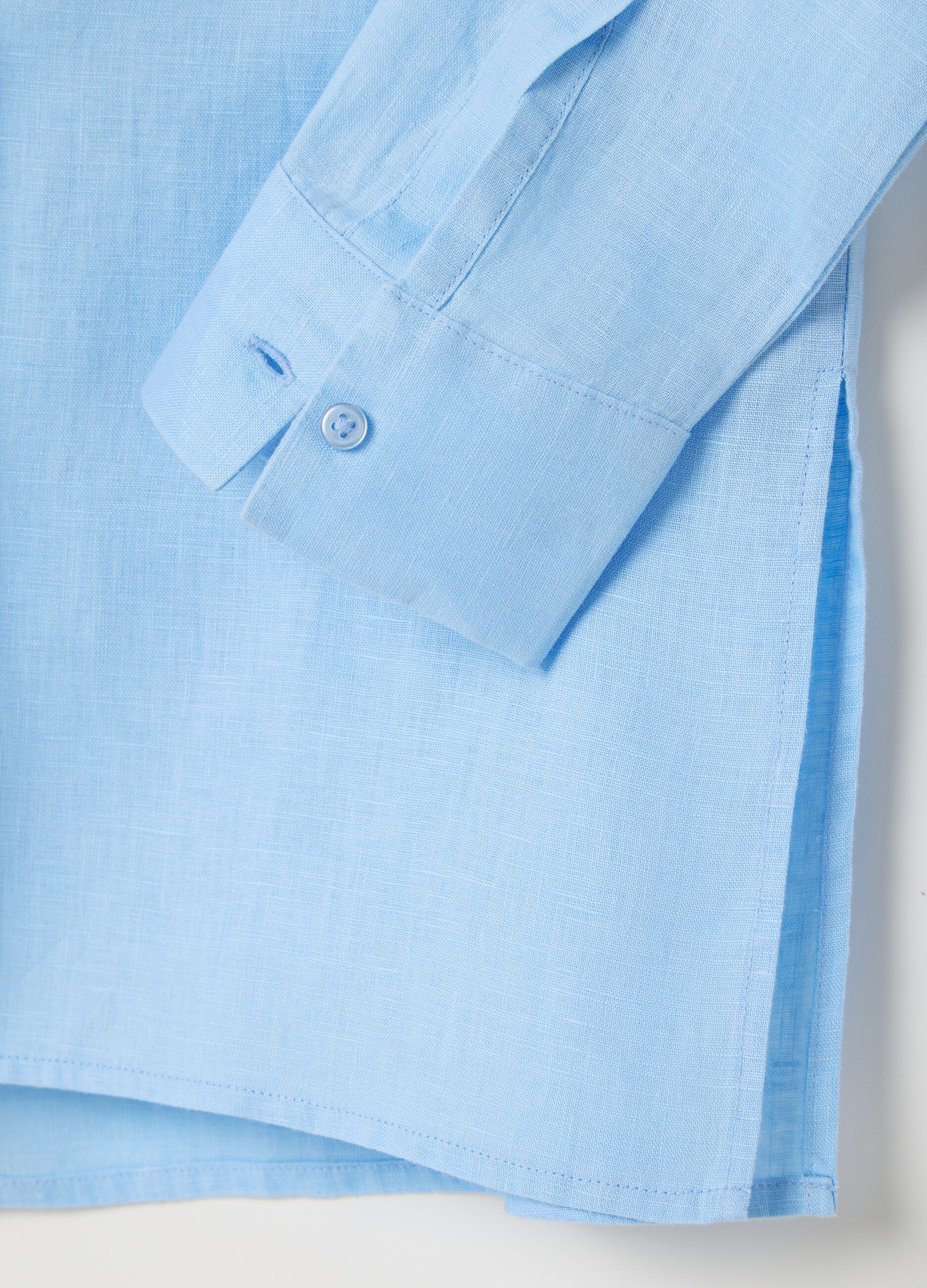 Hemd aus Leinen mit Tasche Pastellblau