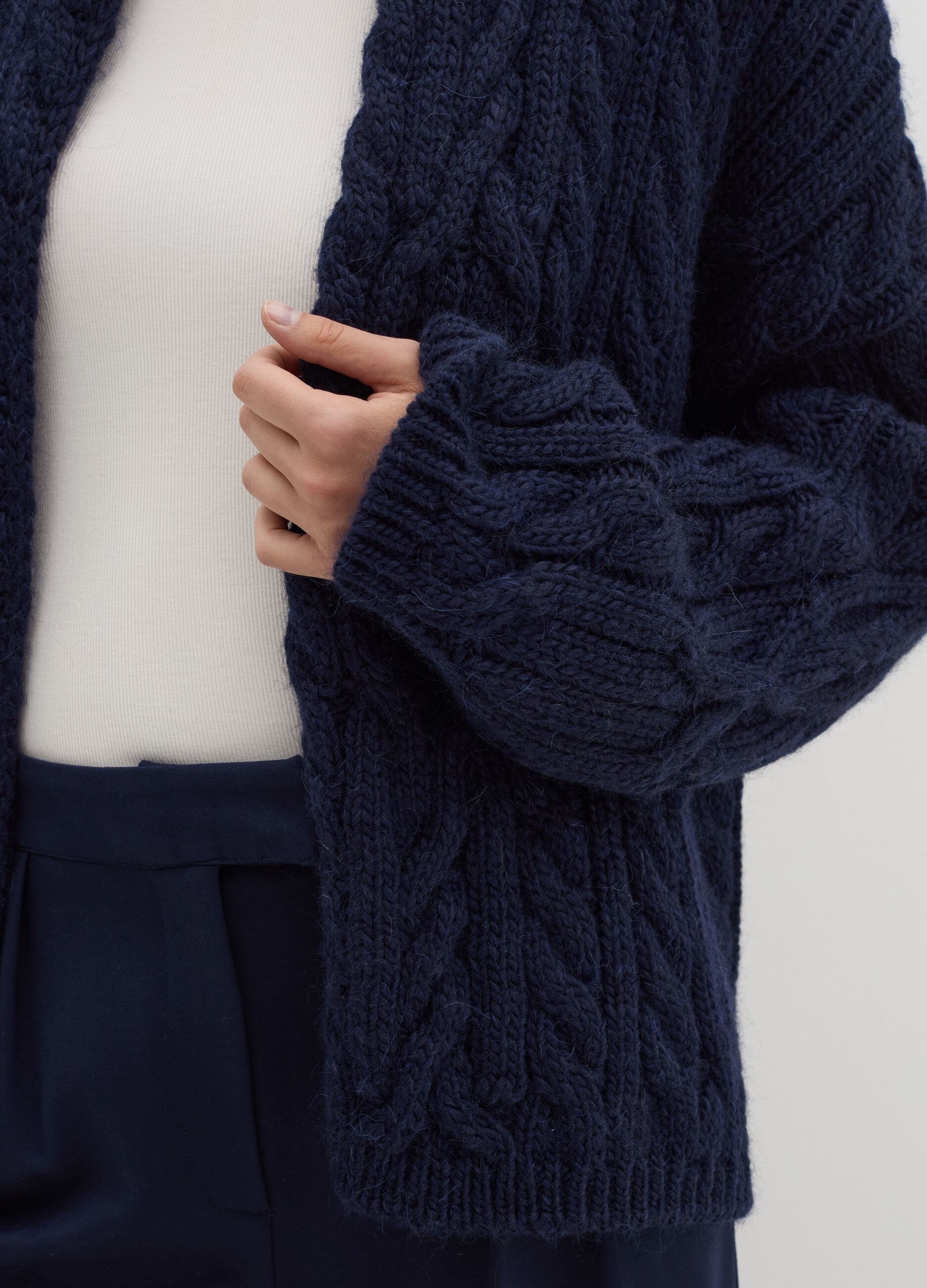 Cardigan aperto in stoppino a trecce in Blu Stefanel