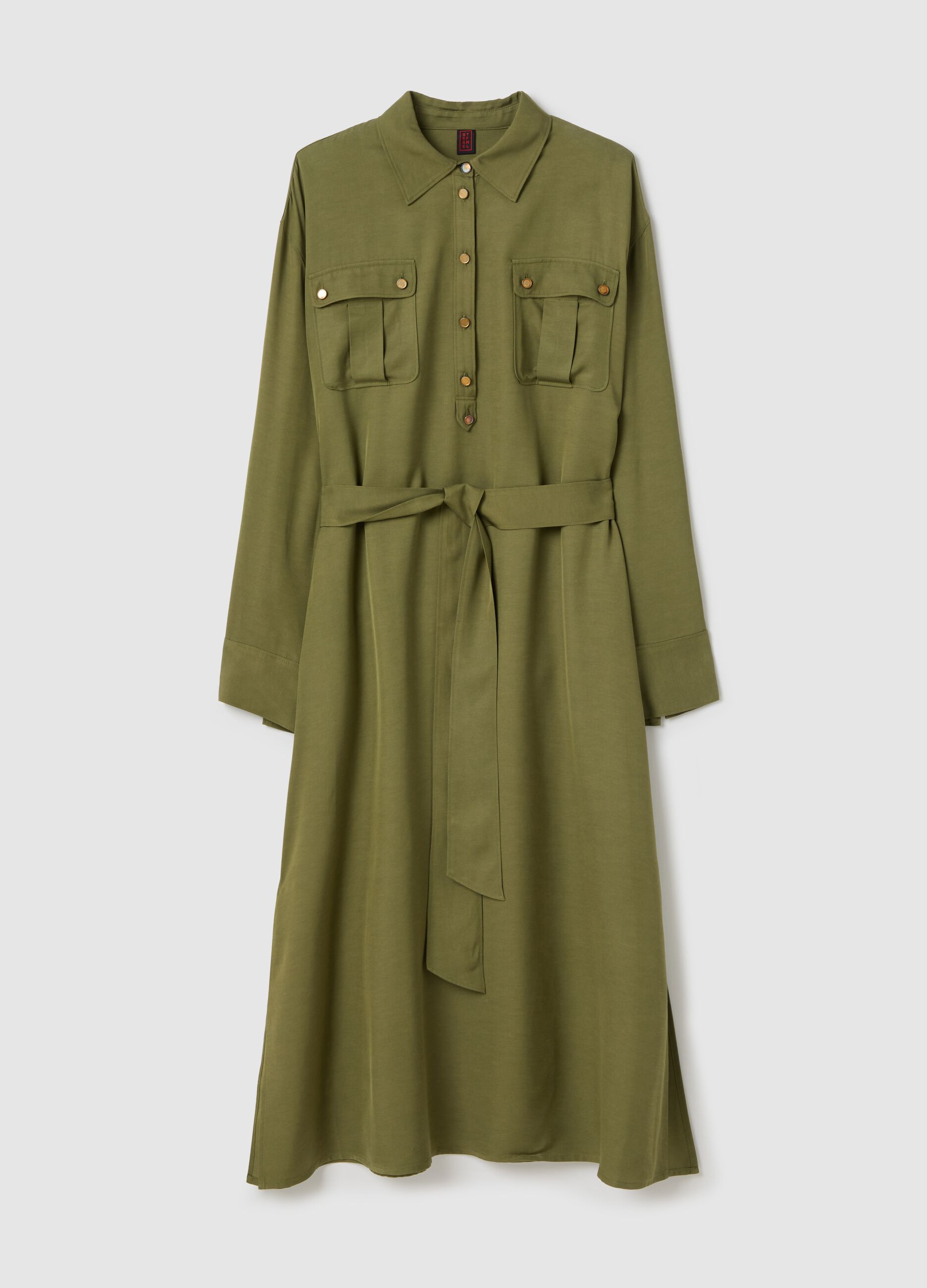 Vestito fluido chemisier con cintura Verde militare