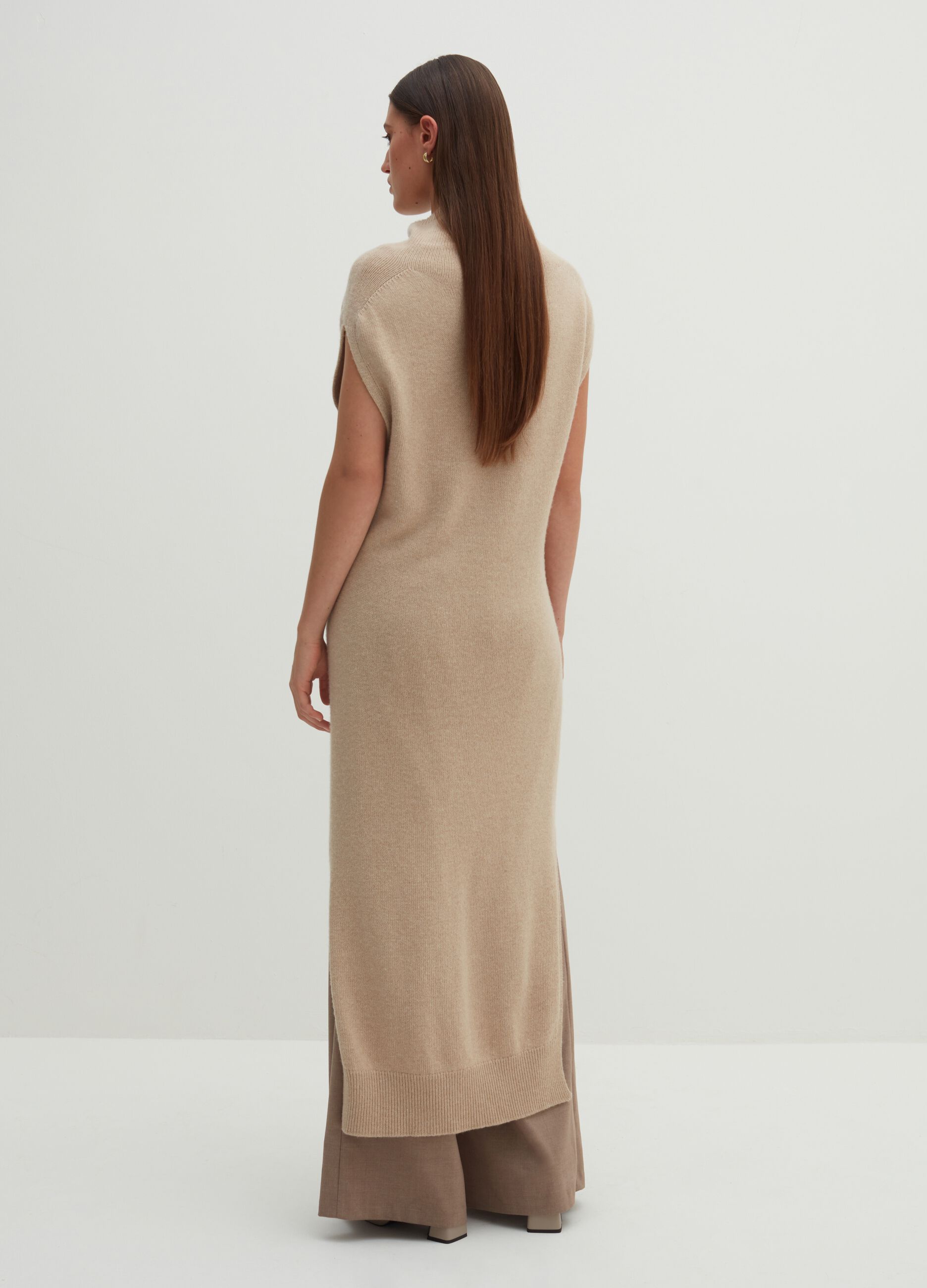 Vestito in lana viscosa e cashmere collo alto in Beige Stefanel