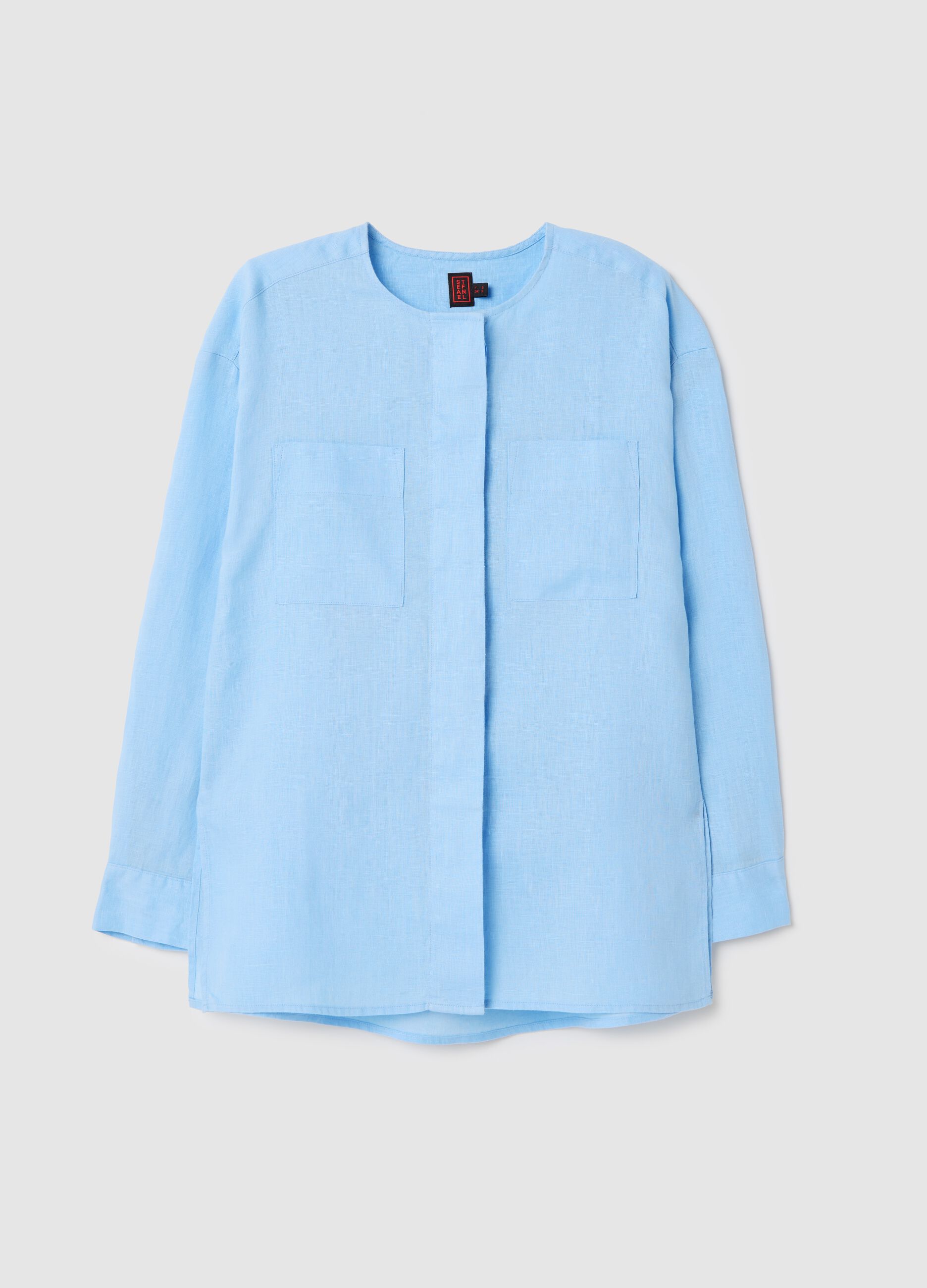 Hemd aus Leinen mit Tasche Pastellblau