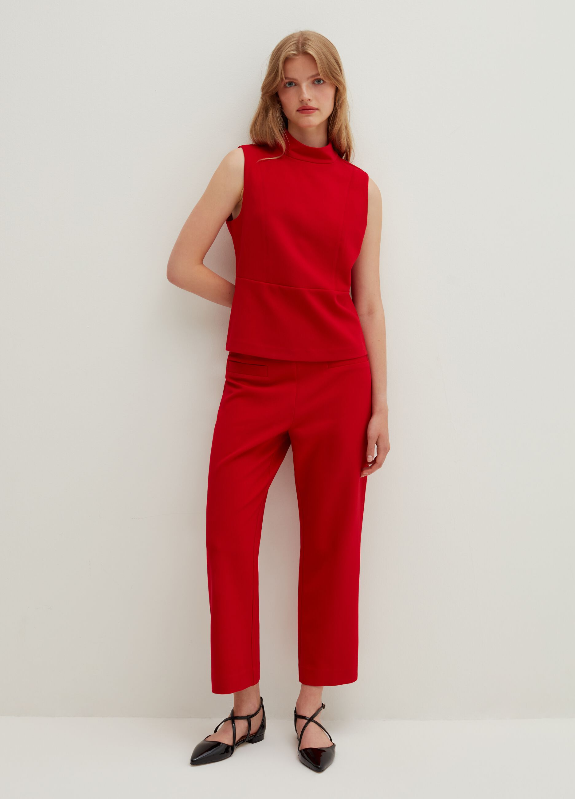 Pantaloni cropped flare fit Rosso geranio