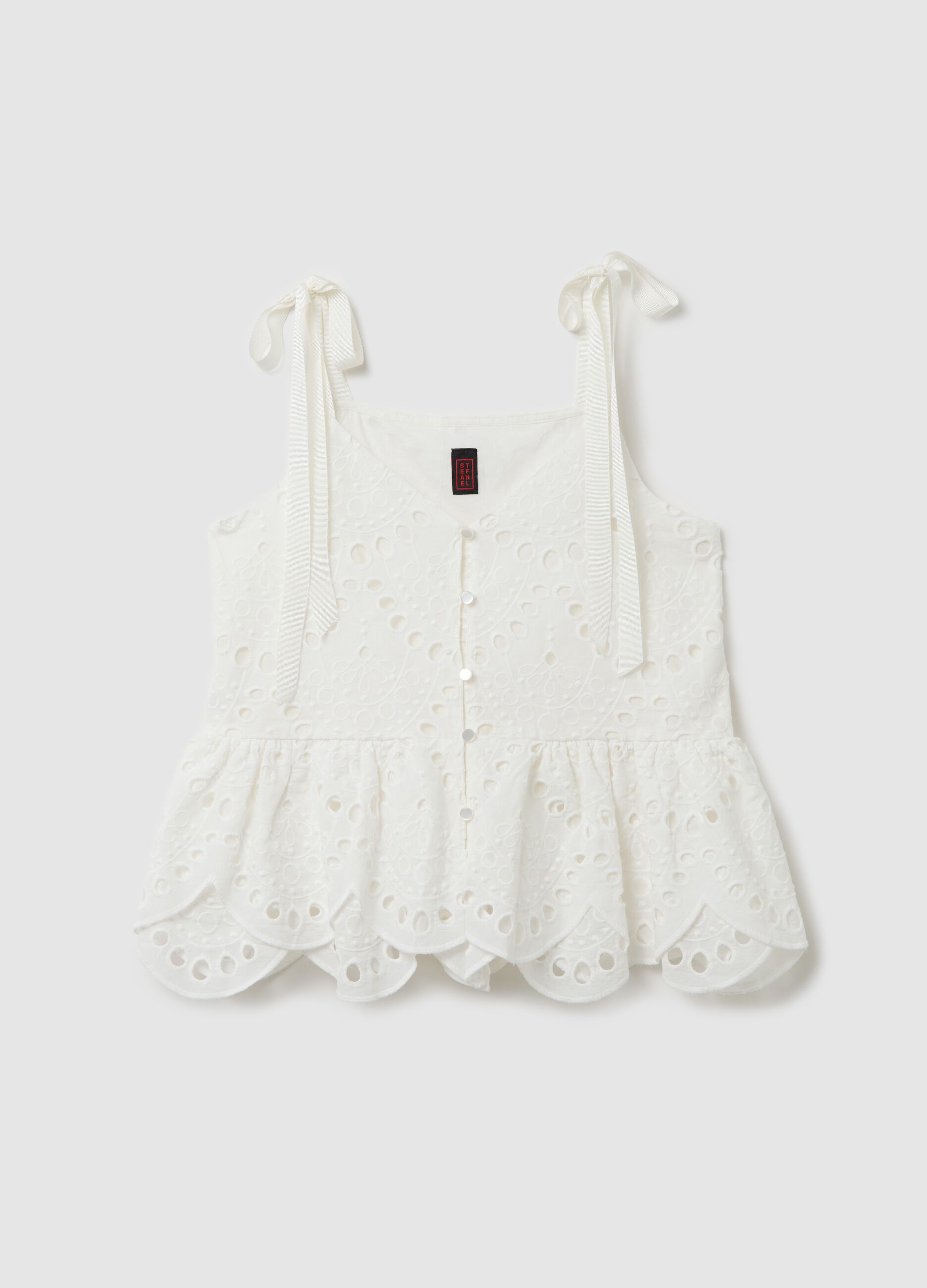 Top in sangallo con fiocchetti Bianco ottico