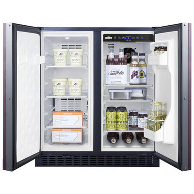 Summit 30in. Refrigerator-Freezer model FFRF3070BIF, door open showing fully stocked interior