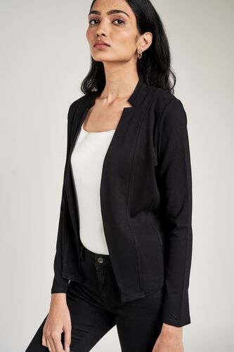 1 - Black Solid Fit And Flare Jacket, image 1