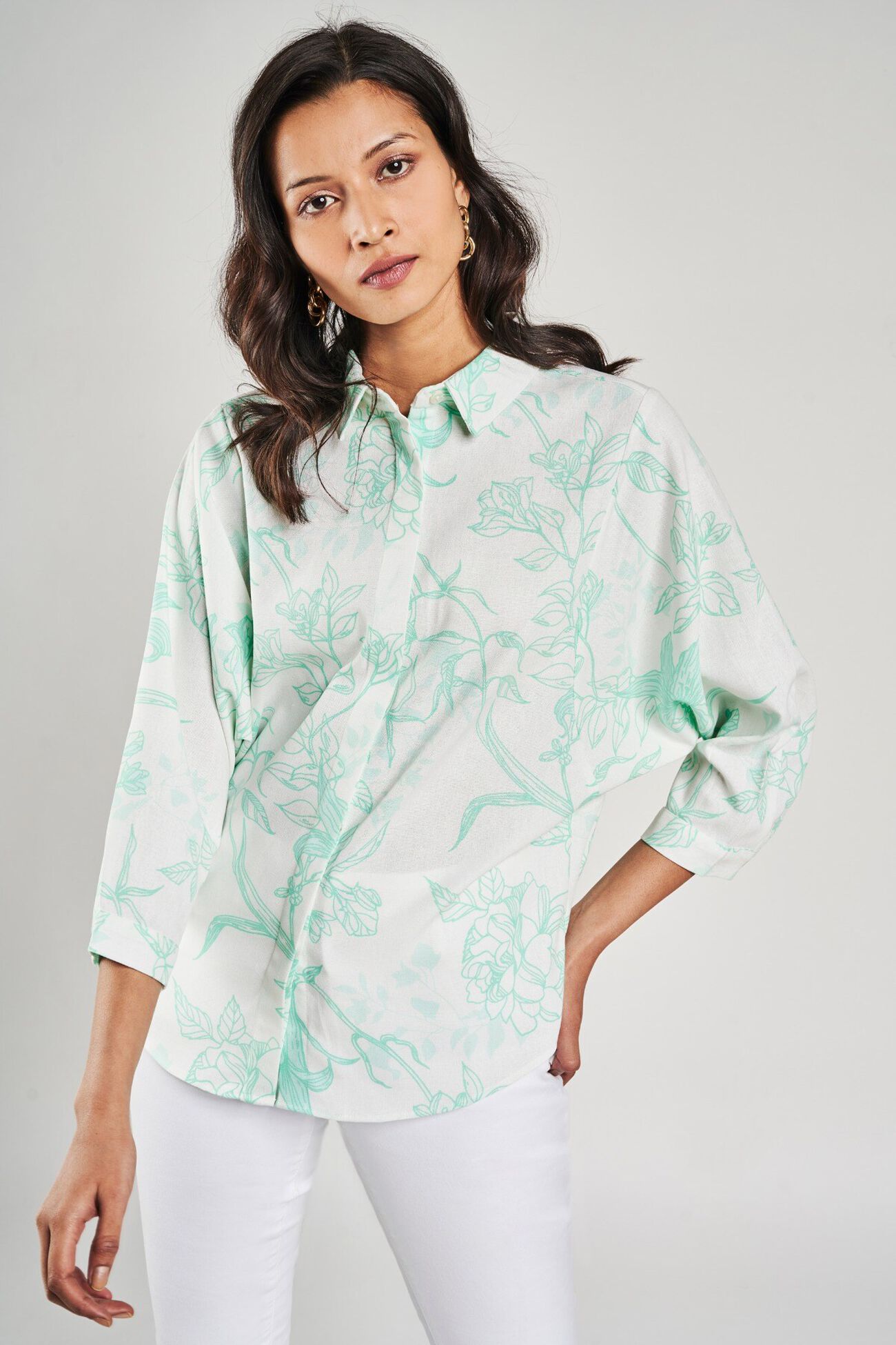 3 - Mint Floral Printed Shirt, image 3