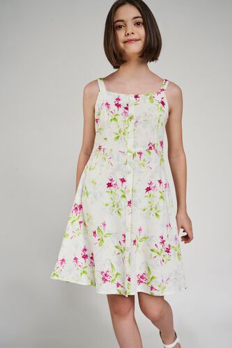 5 - White Floral Printed Fit And Flare Dress, image 5