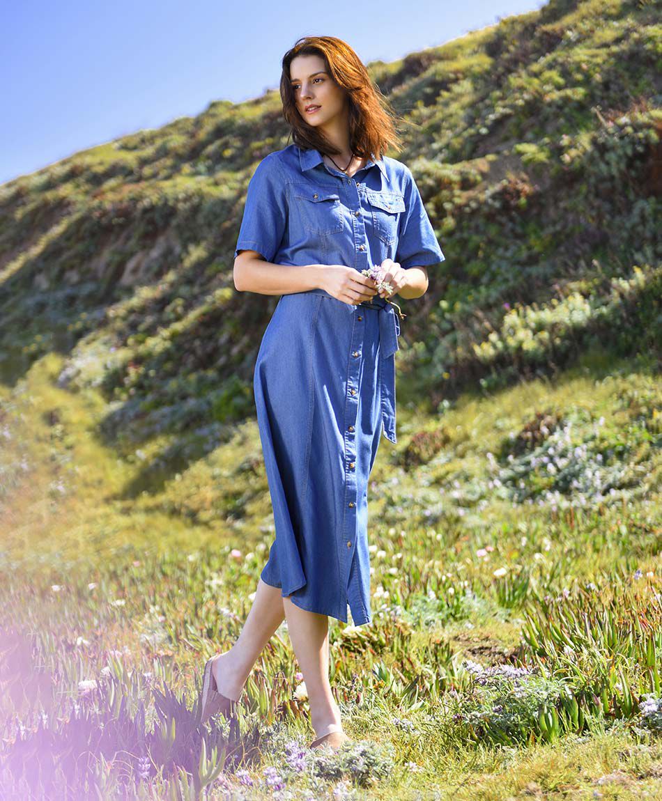 Vestido denim botones deals