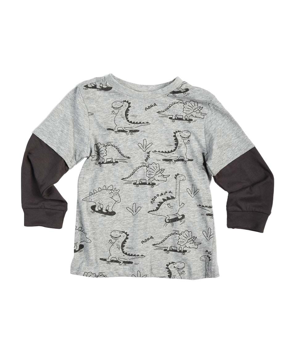 Polera beb bicolor dinosaurios manga larga TRICOT