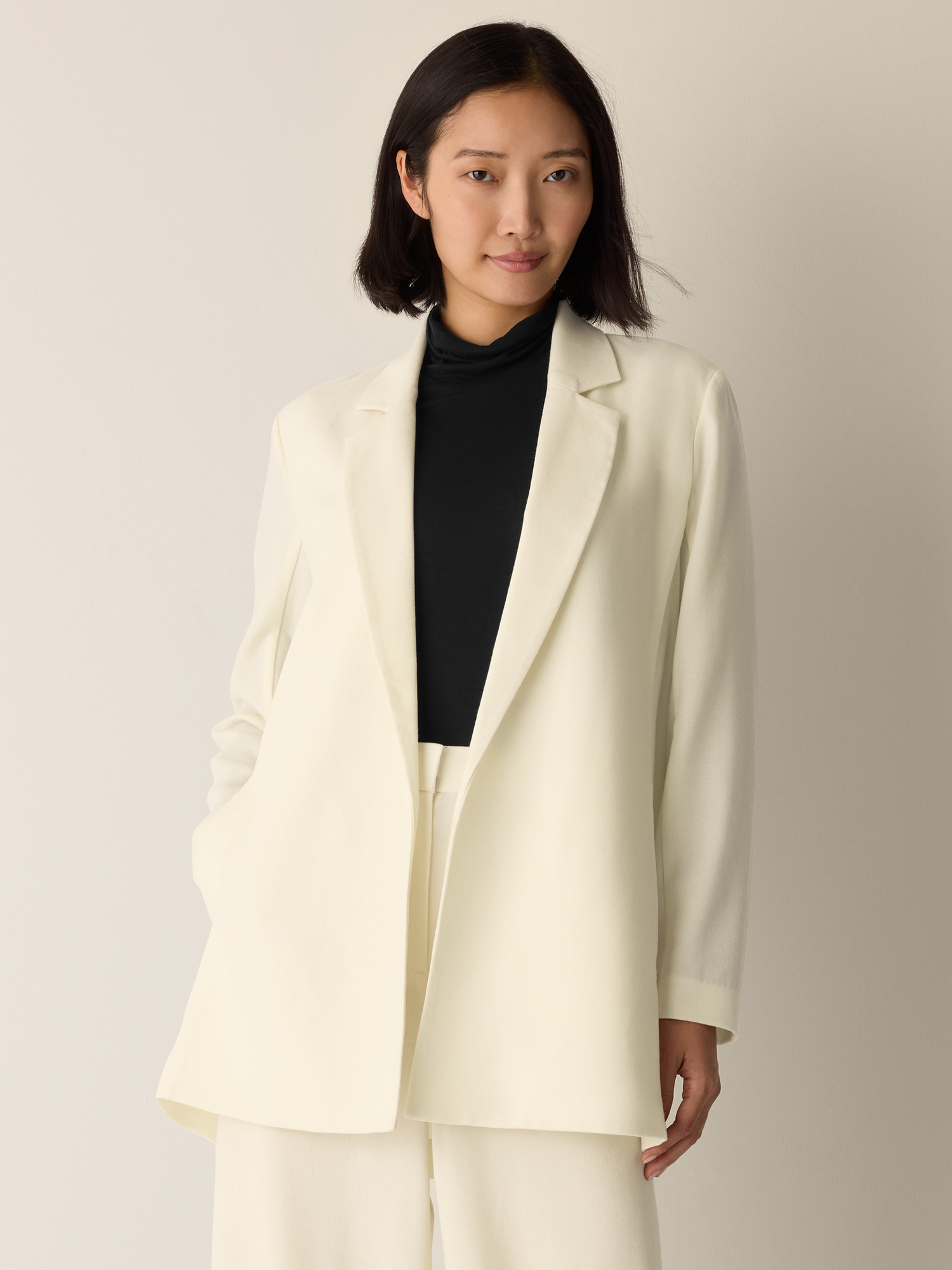 Eileen Fisher Stretch Wool Crepe Long Blazer In Neutral