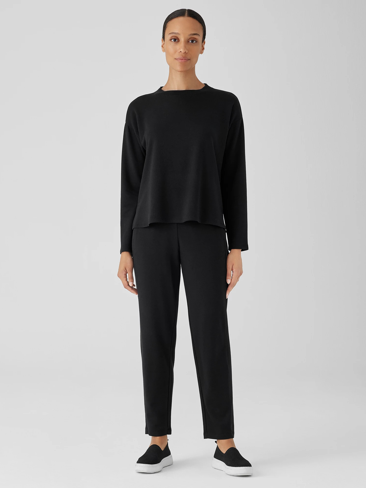 Eileen Fisher Cozy Brushed Terry Hug Slouchy Pant In Black