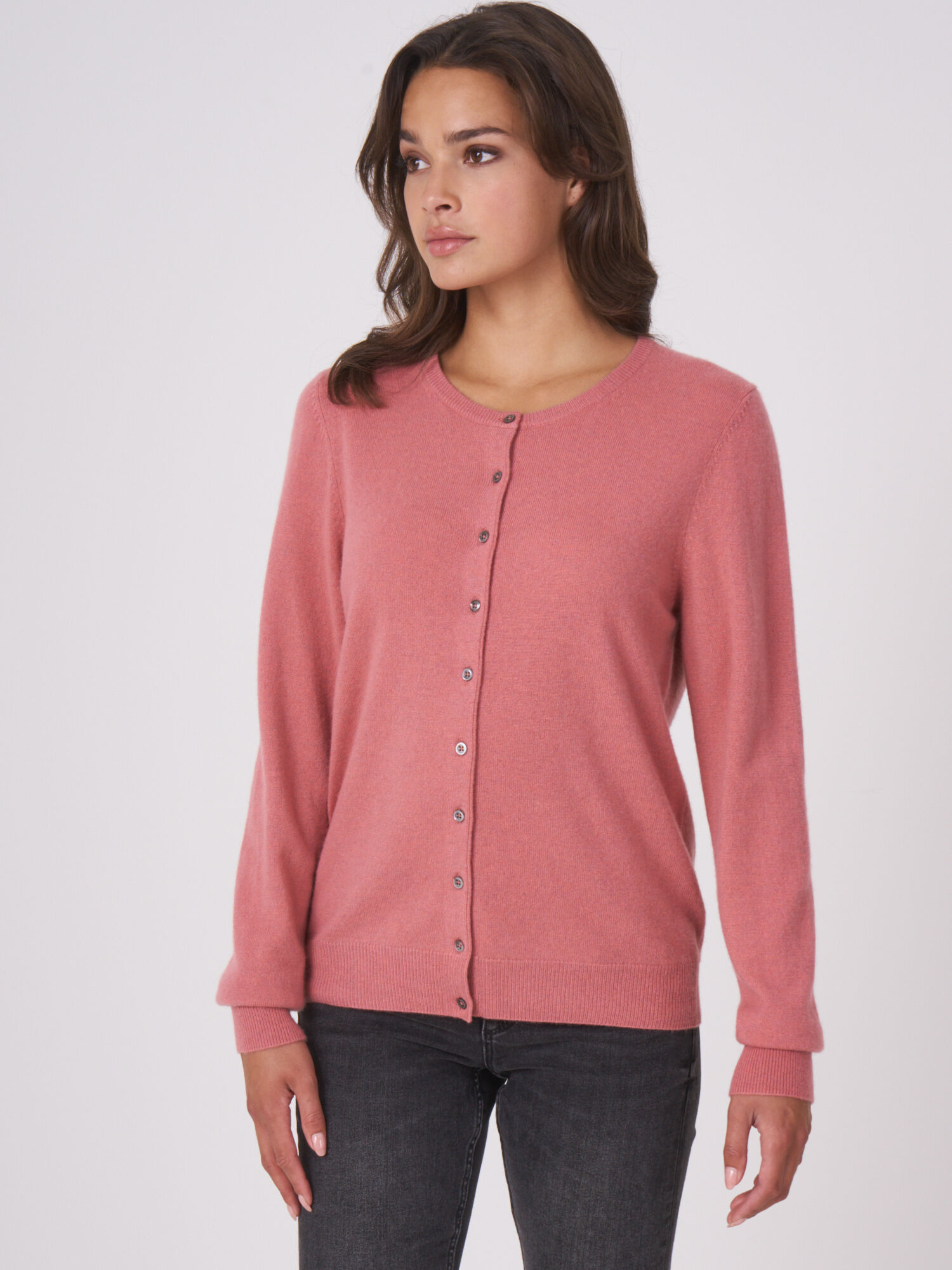 Basic organisch cashmere vest met ronde hals