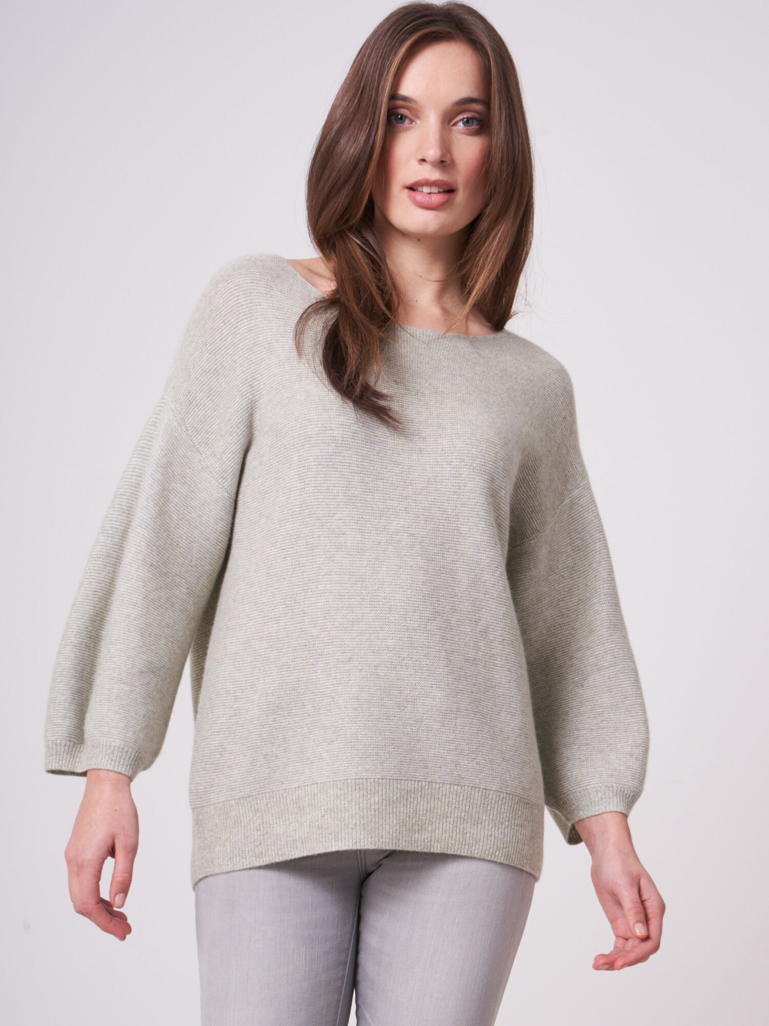 Tweekleurige geribde trui van biologische cashmere-katoen mix
