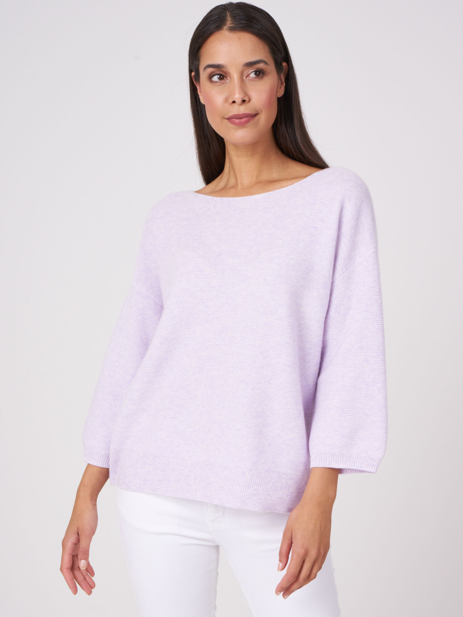 Tweekleurige geribde trui van biologische cashmere-katoen mix