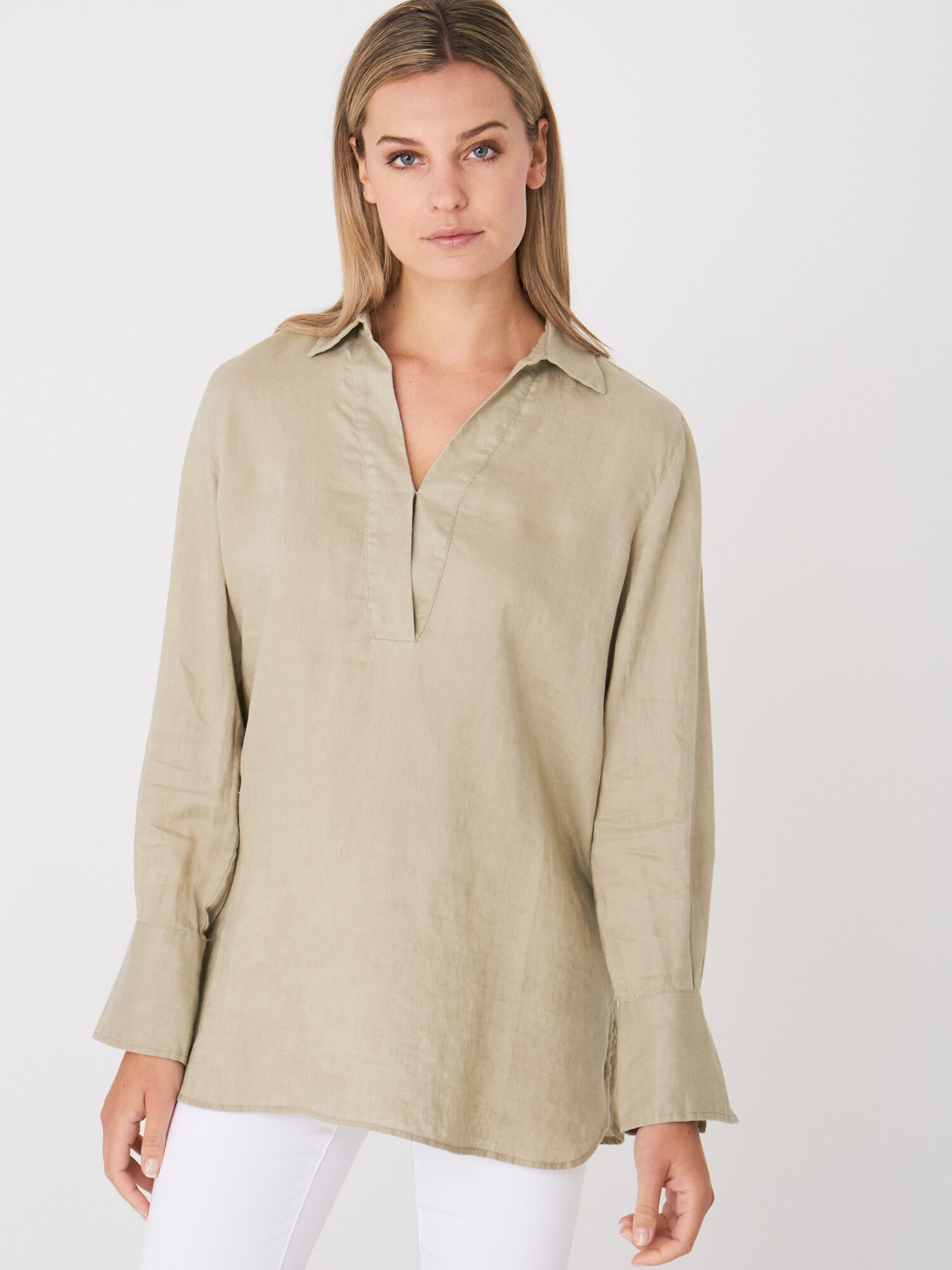 Basic linnen blouse met open overhemdkraag