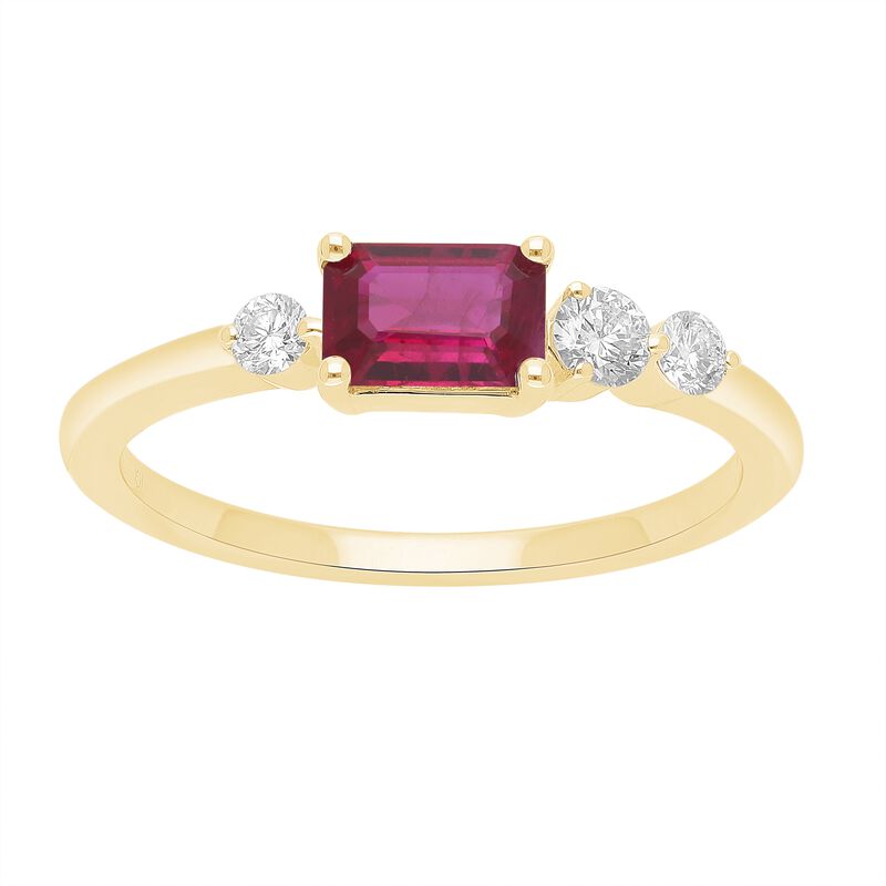 Baguette-Cut Created Ruby & Lab Grown Diamond East to West Band in 10k Yellow image number null