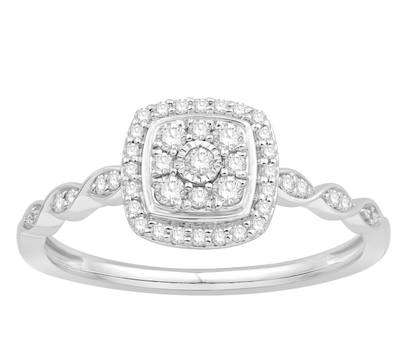 Brilliant-Cut 0.25cw. Diamond Halo Promise Ring in Sterling Silver