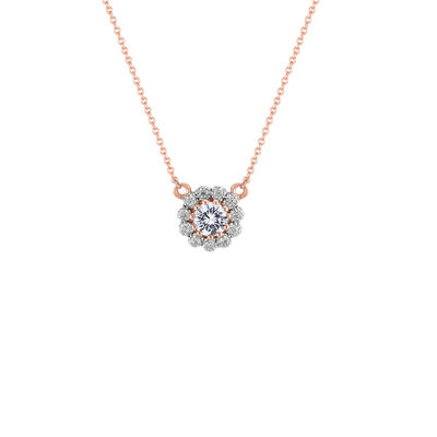 Created White Sapphire & Diamond Halo Flower Pendant in 10k Rose Gold