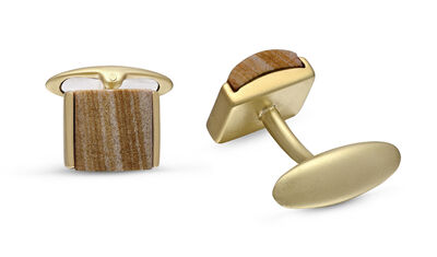 Wood Jasper Stone Cufflinks in Sterling Silver & 14k Yellow Gold Plating