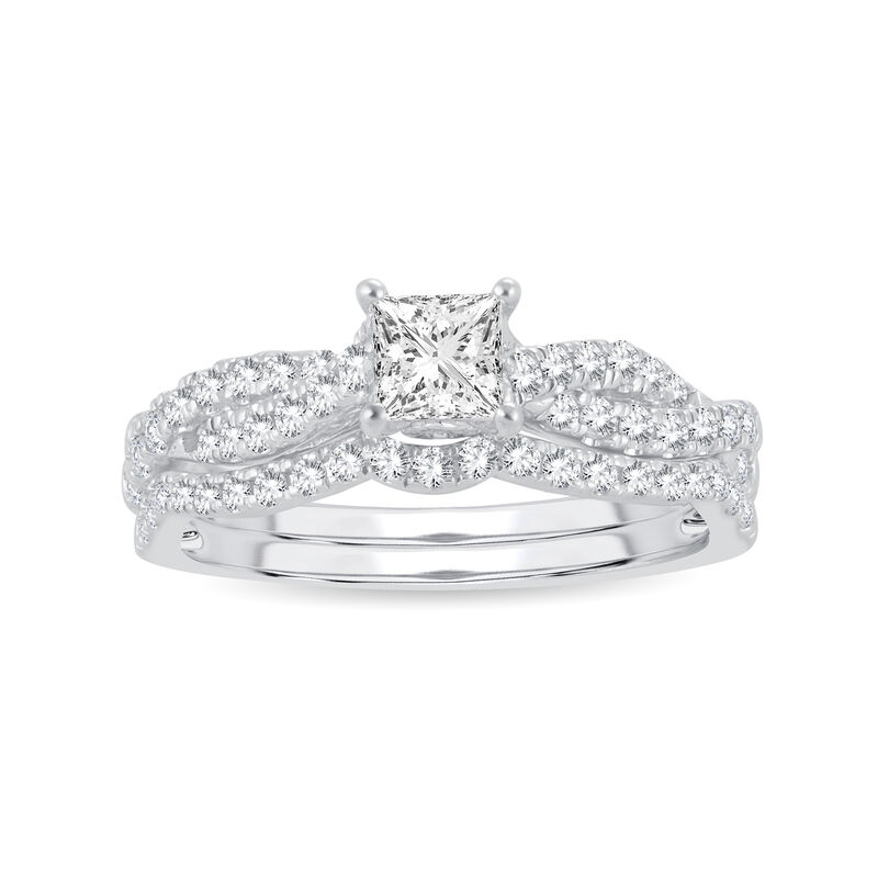 Lab Grown Princess-Cut Diamond 1ctw. Twist Bridal Set in 10k White Gold image number null
