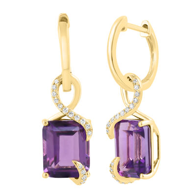 EFFY Amethyst & Diamond Hoop Drop Earrings in 14k Yellow Gold