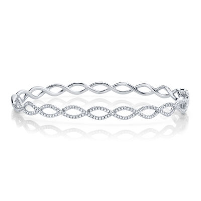 Shy Creation Criss-cross Diamond Bangle Bracelet in 14k White Gold