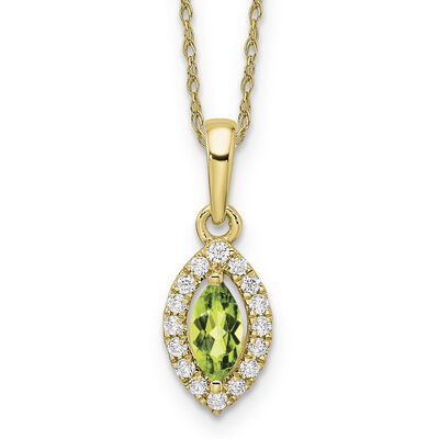 Marquise-Cut Peridot & Diamond Pendant in 10k Yellow Gold