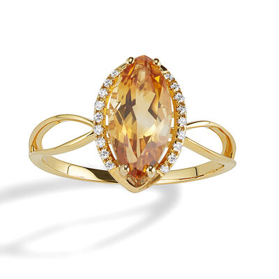 JK Crown Collection Marquise Citrine & Diamond Ring in 14k Yellow Gold