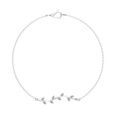 Diamond 0.04ctw. Leaf Bracelet in Sterling Silver