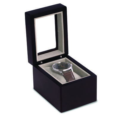 Matte Black Wood Finish Single Watch Case w/Glass Window