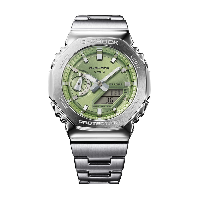 G-Shock Men's G-Steel Analog-Digital Lime Green Metallic Dial Stainless Steel Octagonal Bezel Link Bracelet Band 44.4mm Watch GM2110D-3A image number null