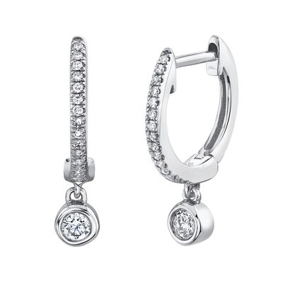 Shy Creation 0.24 ctw Diamond Dangle Huggie Earrings in 14k White Gold SC22007644