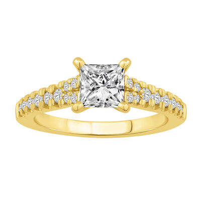 Princess-Cut Lab Grown 1 1/4ctw. Diamond Split Shank Cathedral Engagement Ring in 14k Yellow Gold