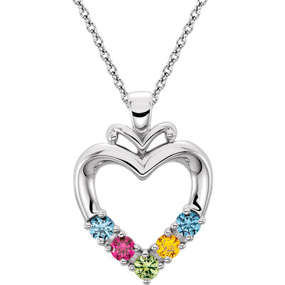 5-Stone Family Heart Pendant in 10k White Gold
