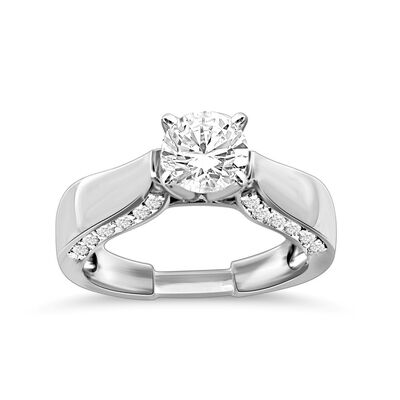 Brilliant-Cut Lab Grown 1 1/2ctw. Diamond with Trilogy Diamond Accents Engagement Ring in 14k White Gold