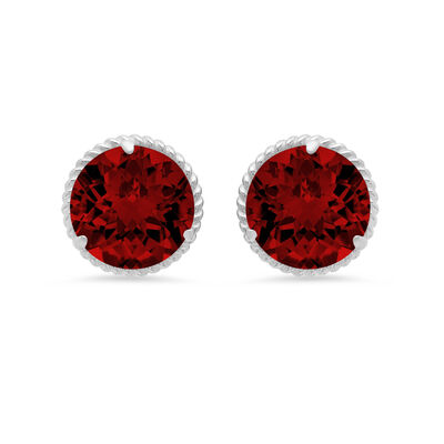 Garnet Roped Halo Stud Earrings in 14k White Gold