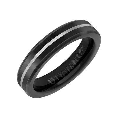 Triton Men's 5mm Black Ceramic and Black & White Tungsten Carbide Band