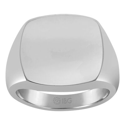 Cushion Satin Top Signet Ring 18x18mm in 10k White Gold 