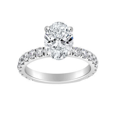 Oval-Cut Lab Grown 3ctw. Diamond Classic Shank Engagement Ring in 14k White Gold