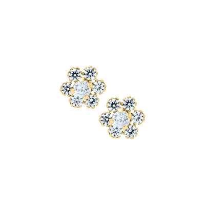 Baby & Children's White Crystal Flower Stud Earrings in 14k Yellow Gold