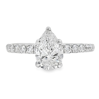 Pear-Shaped 1 3/8ctw. Diamond Hidden Halo Classic Shank Engagement Ring in 14k White Gold