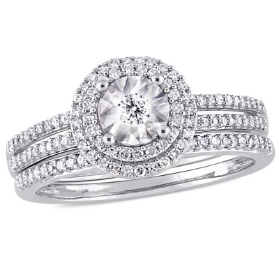 Diamond Halo Bridal Set 3/8ctw in 10k White Gold