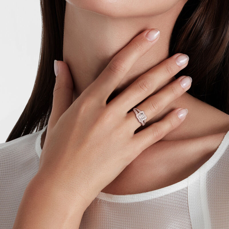 Brilliant-Cut 1/5ctw. Diamond Vintage Split Shank Promise Ring in 10k White Gold image number null