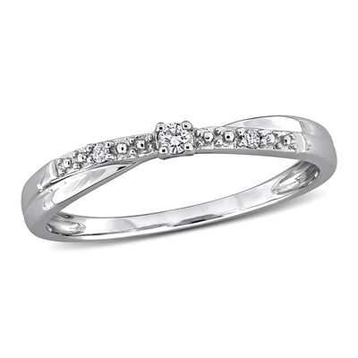 Princess-Cut .05ctw. Diamond Beaded Crossover Promise Ring in 10k White Gold