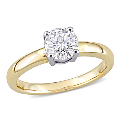 Brilliant-Cut Created Moissanite Solitaire Engagement Ring in 14k Two-Tone Gold