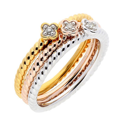 Stackable Set of 3 Diamond Cluster Rings in Sterling Silver
