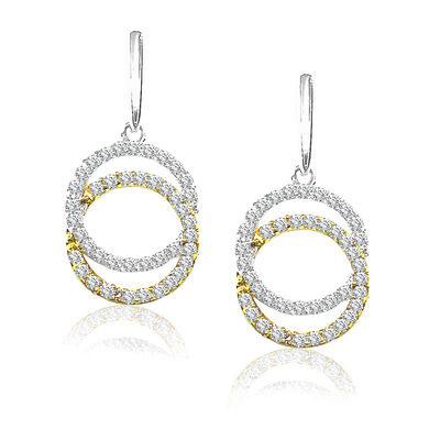 Diamond Circle Dangle Earrings in 14 White & Yellow Gold