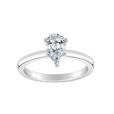 Pear-Shaped Lab Grown 3/4ctw. FG VS Diamond Ribbon Halo Solitaire Engagement Ring in 14k White Gold