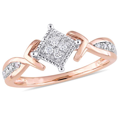 Round Cut Diamond Vintage Promise Ring 1/10ctw. in 10k White and Rose Gold